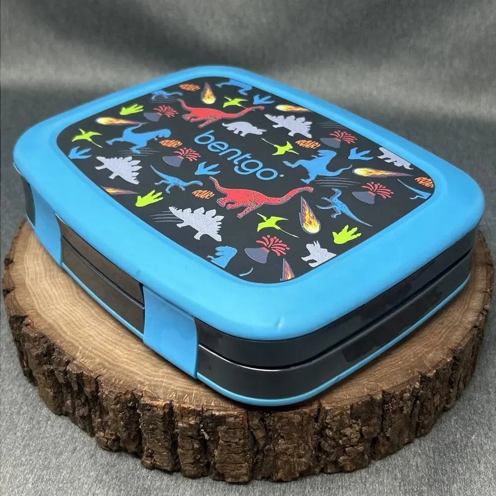 Bentgo Bento Lunch Box 5 Compartment Blue Kids Dinosaur Print Leak Proof